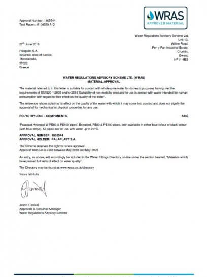 WRAS CERTIFICATE